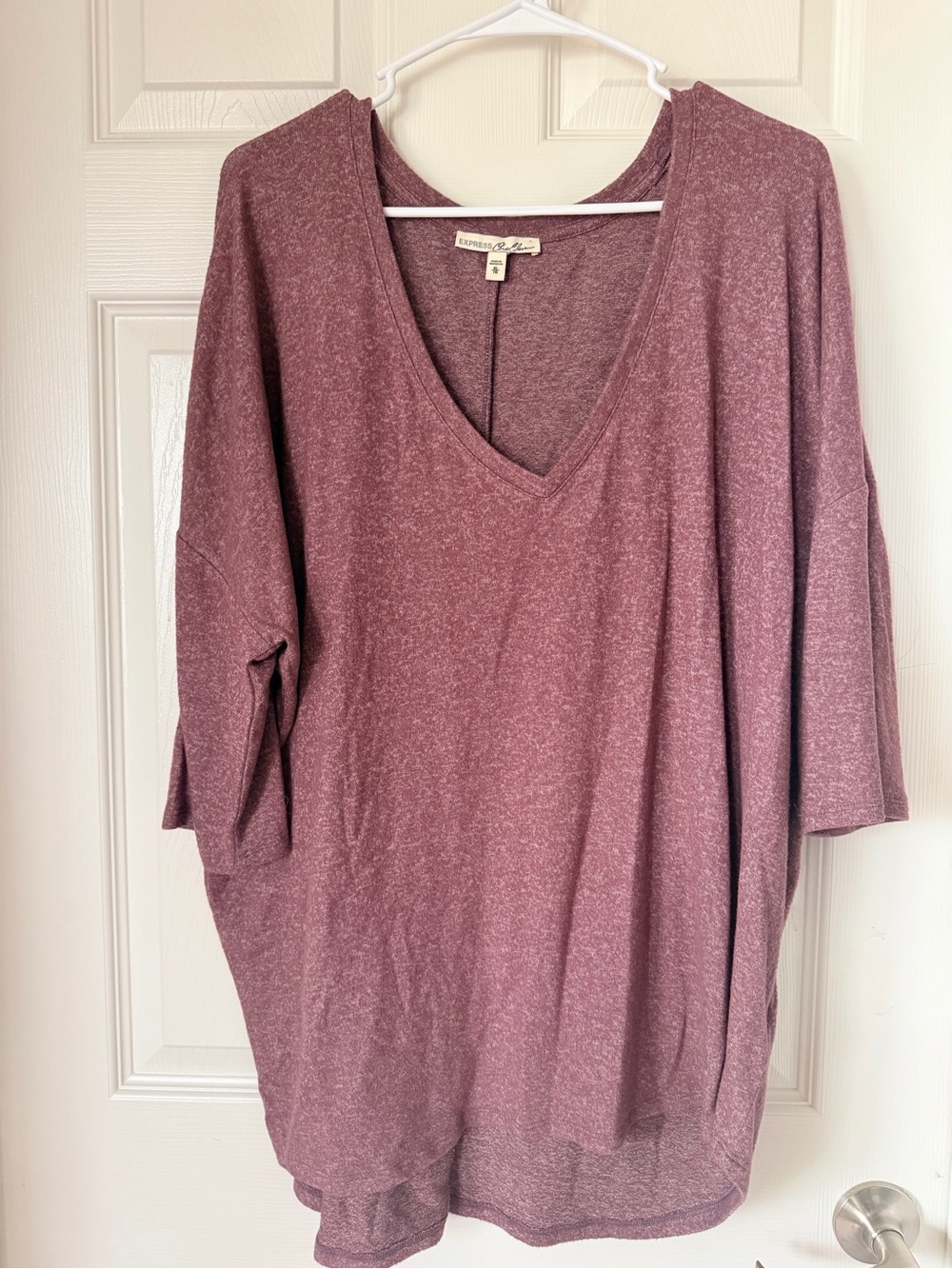 Express Oversized V-Neck Tunic Top - Dusty Mauve